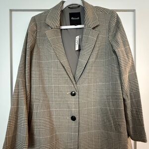 Madewell Checkered Blazer in Tan and Cream
